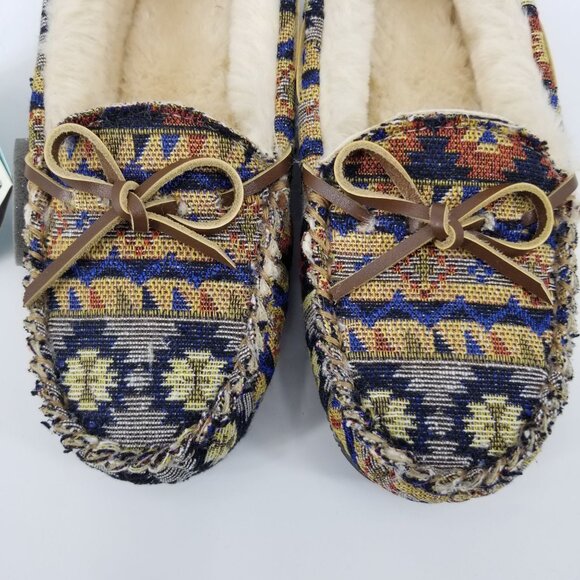 Lamo Size 5 Aztec Print Sherpa Lined Memory Foam Moccasin Slippers House Shoes - Picture 4 of 11